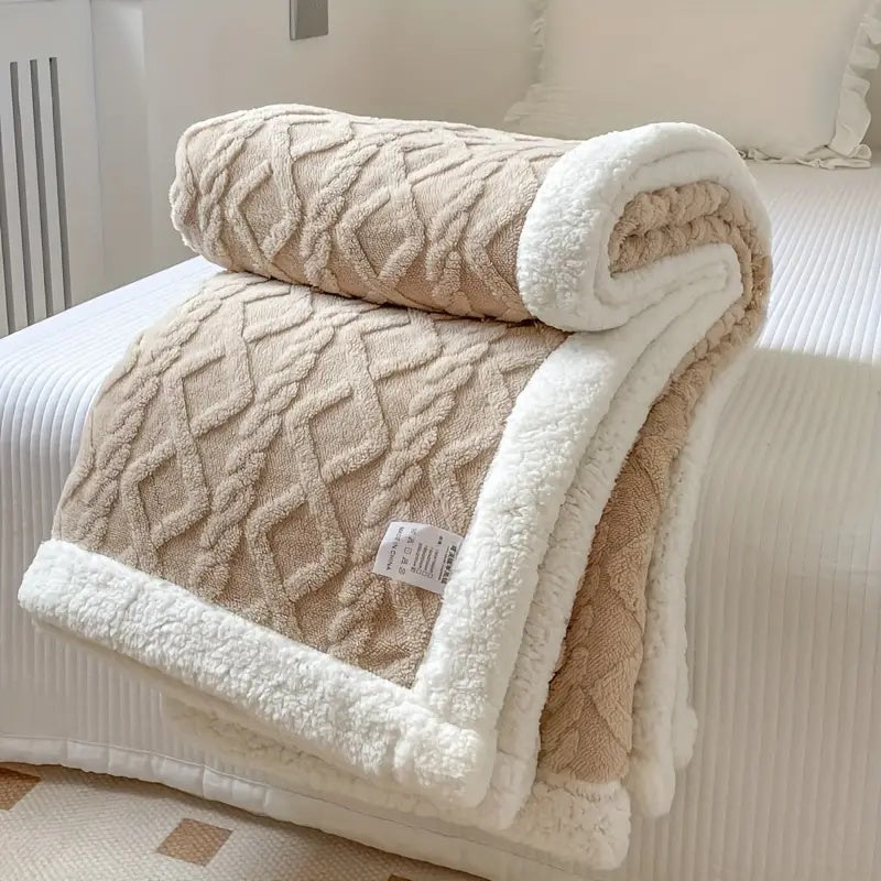 Reversible Sherpa Fleece Throw Blanket — Cable-Knit Texture — Lifestyle 3
