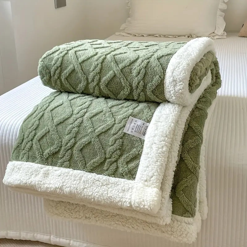 Reversible Sherpa Fleece Throw Blanket — Cable-Knit Texture — Lifestyle 7