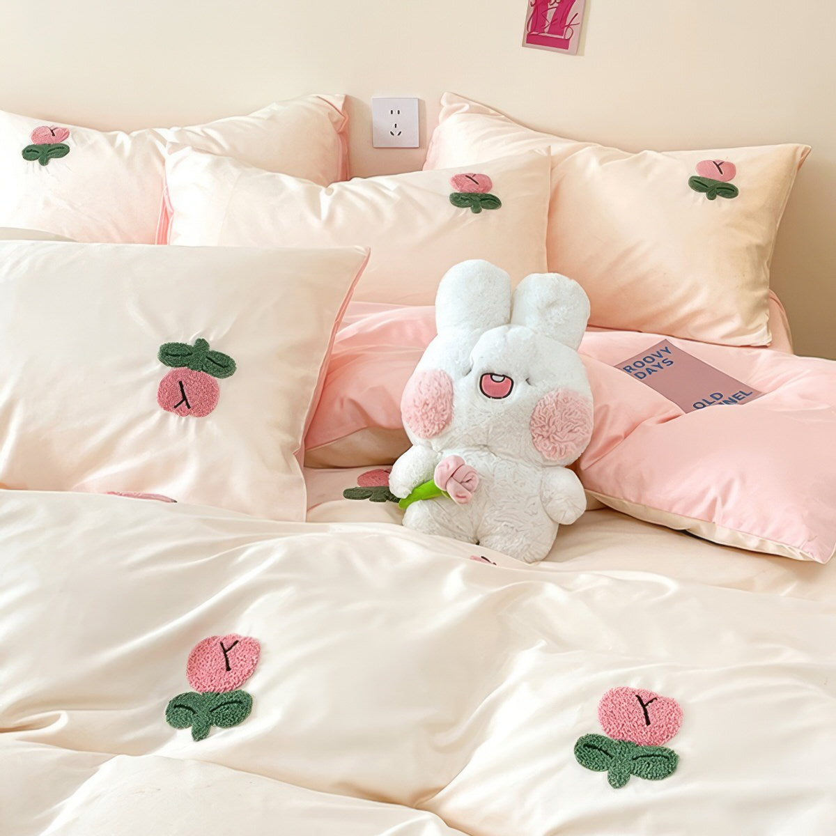 Tulip Flower Embroidered Bedding Set — Soft-Touch Cotton Duvet & Pillowcases — Front view