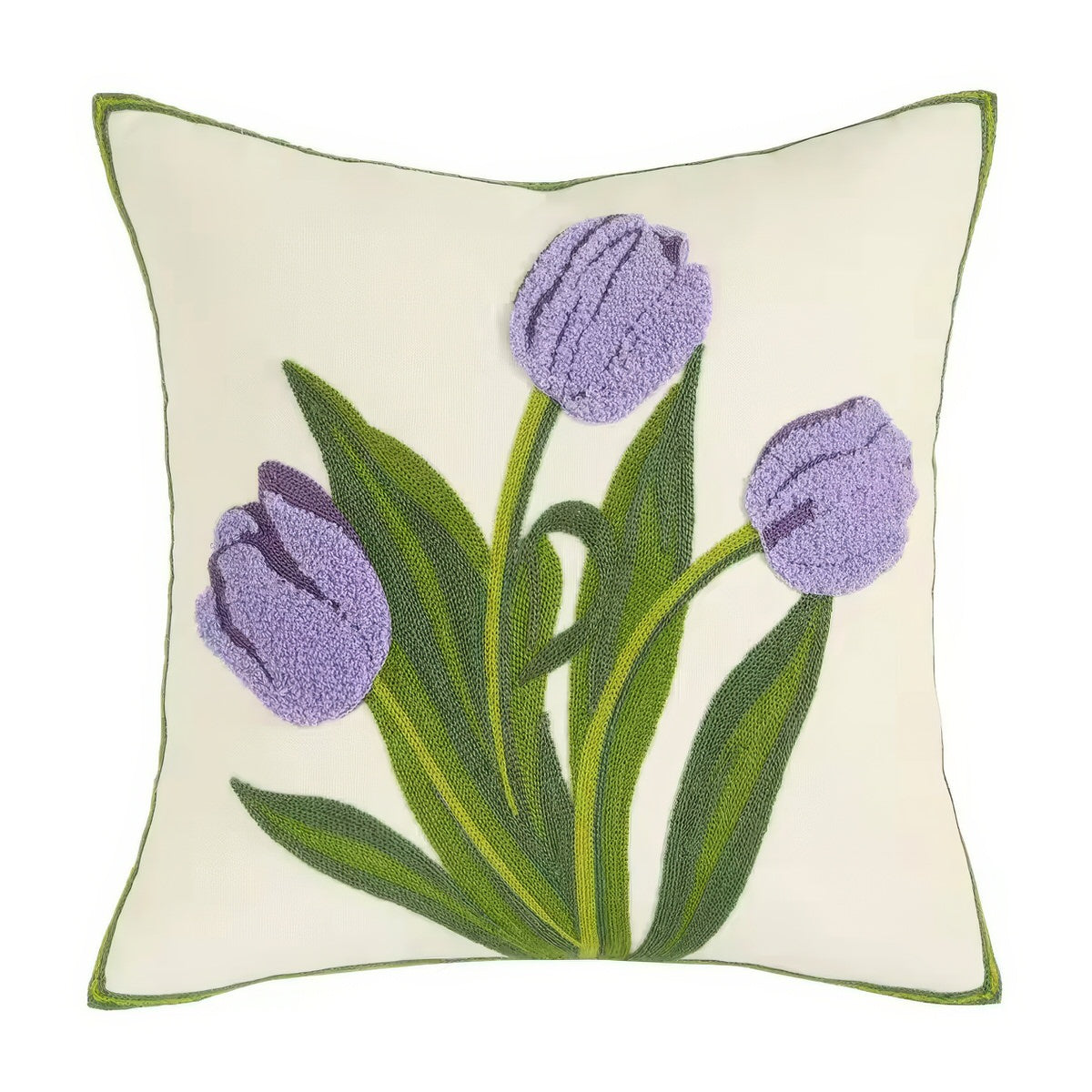 Tulip Garden Cushion Cover — Embroidered Cotton Cover for Layered Decor — Detail