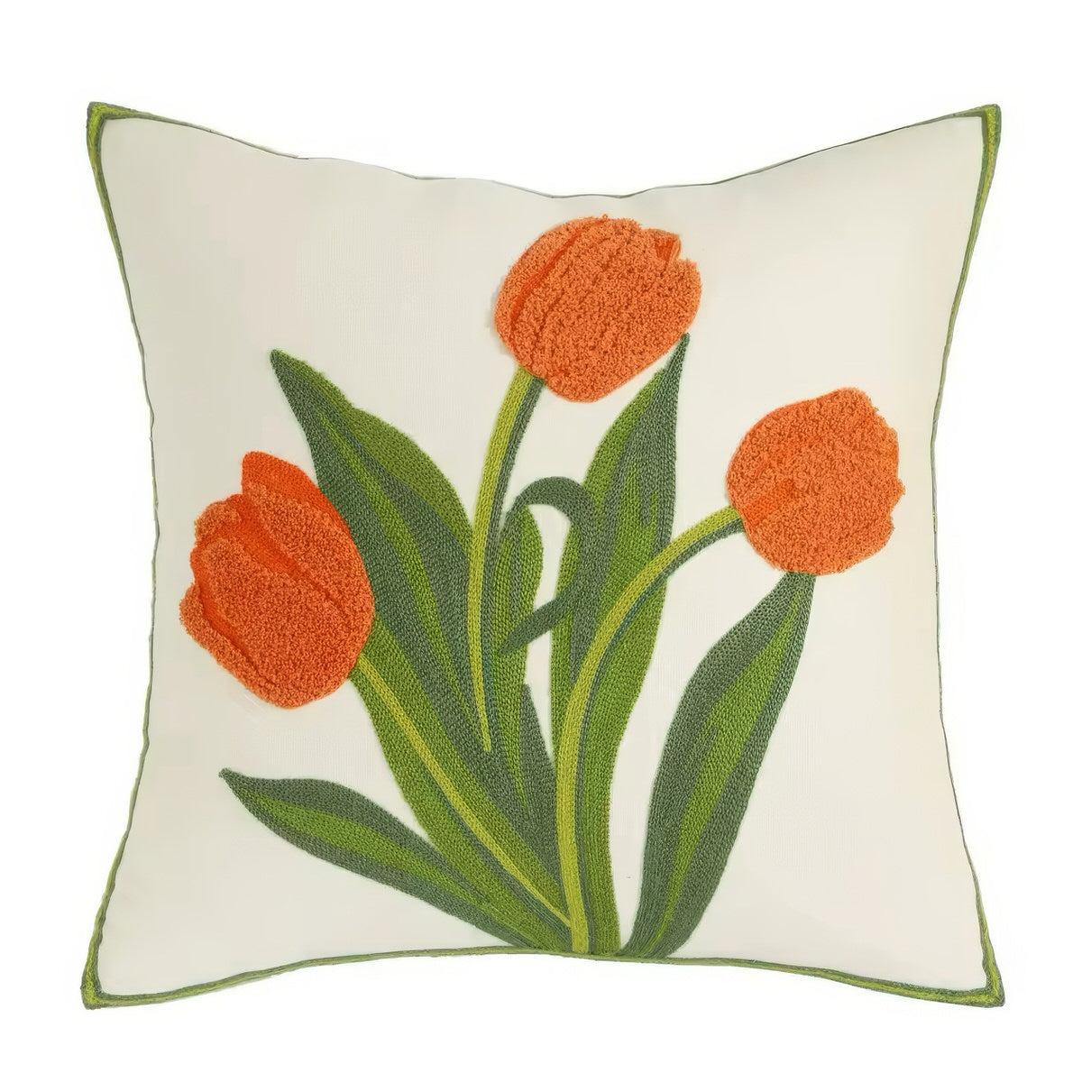 Tulip Garden Cushion Cover — Embroidered Cotton Cover for Layered Decor — Lifestyle 2
