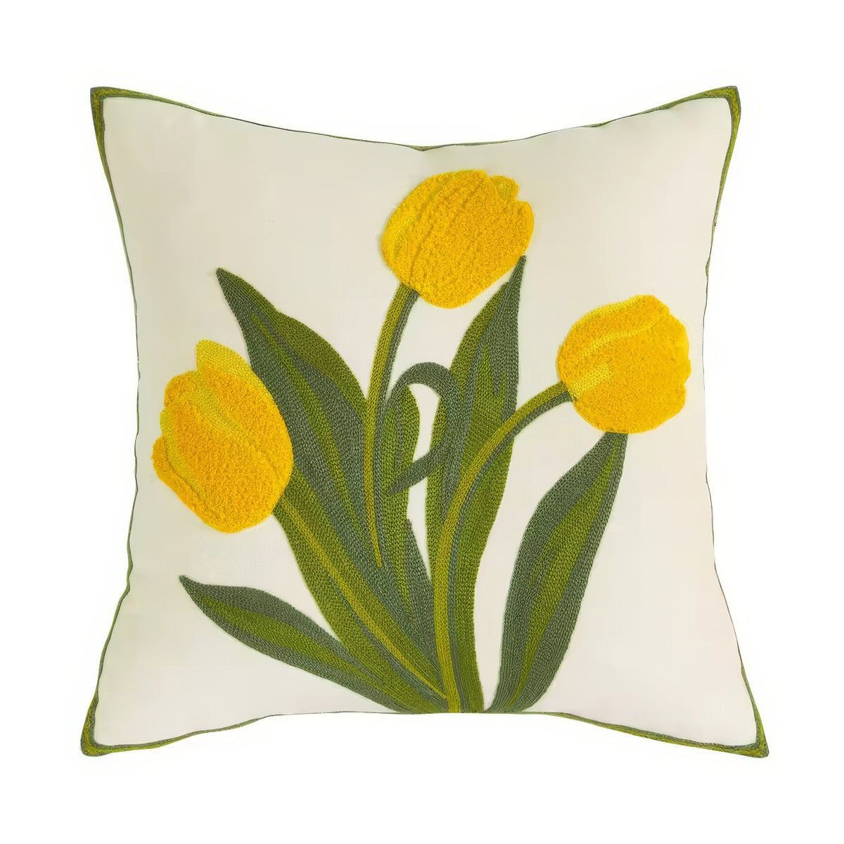 Tulip Garden Cushion Cover — Embroidered Cotton Cover for Layered Decor — Front view