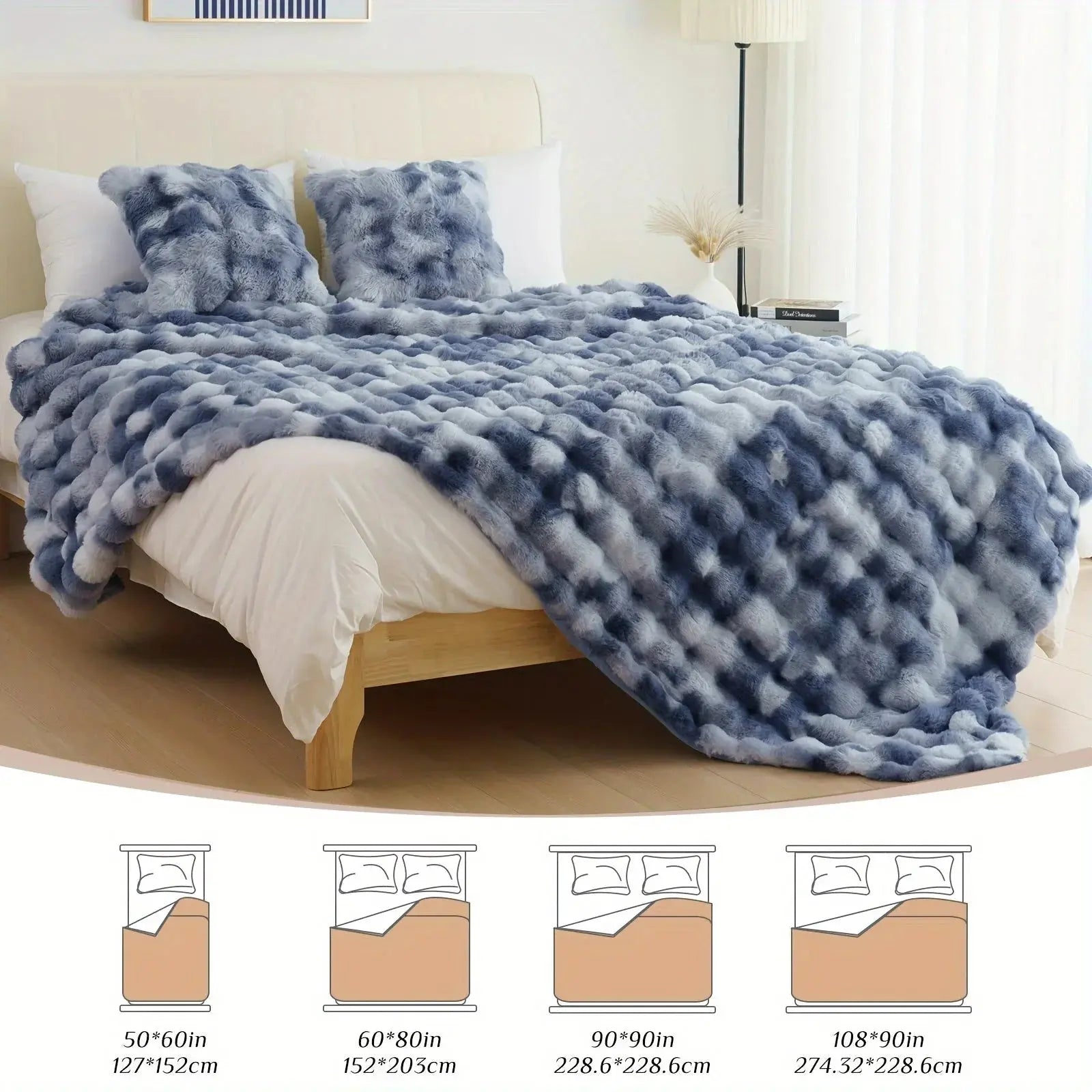 Luxurious Faux Rabbit Fleece Sleep Throw Blanket - Soft and Cozy - Available in Blue, Brown, Black, White - Multiple Sizes —