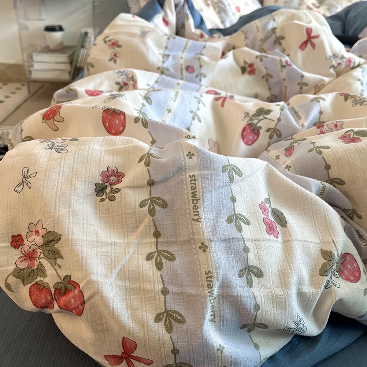 Vintage Strawberry Floral Bedding Set — Soft-Touch Cotton Duvet & Pillowcases — Lifestyle 2