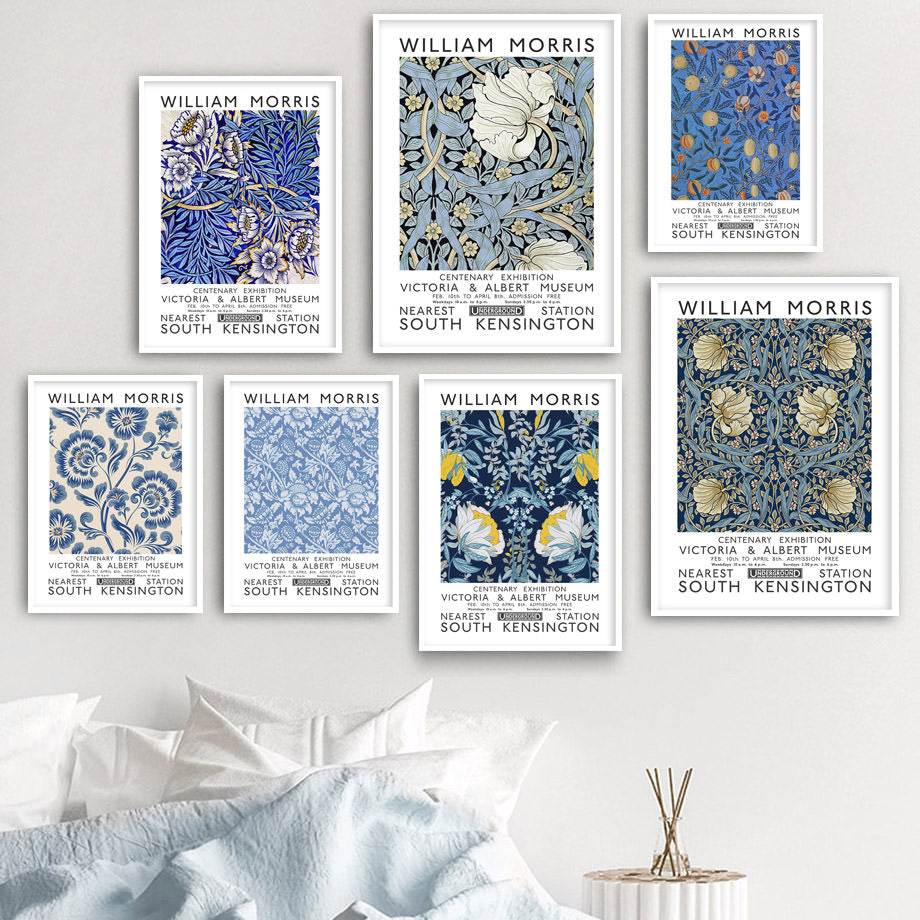 WM Blue Floral Art Canvas Posters — Considered Home Styling — Front view