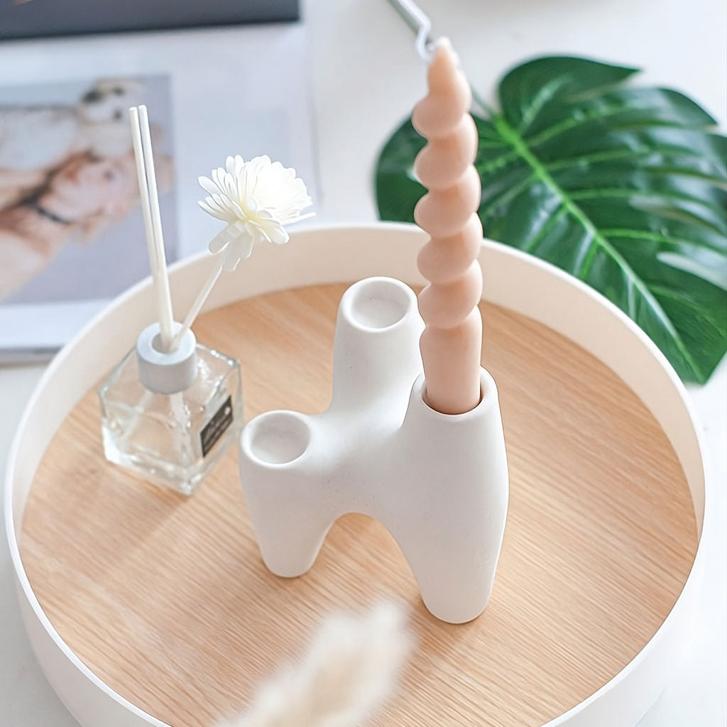 Abstract Triple Ceramic Candle Holder — Decorative Accent for Considered Styling — Lifestyle 3