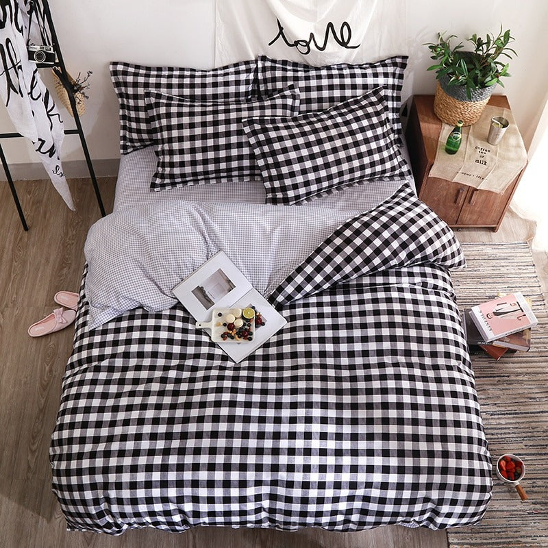 Black Plaid Bedding Set — Soft-Touch Cotton Duvet & Pillowcases — Front view