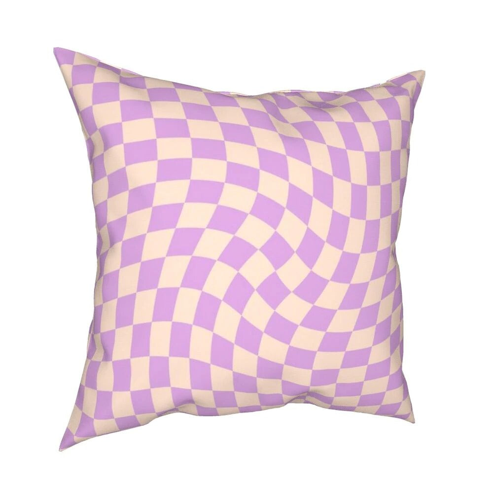 3D Checkered Cushion Cover — Soft Textured Pillow for Bedroom Layering — Front view