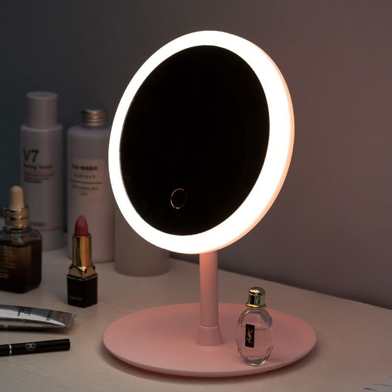 Halo Pink Round Makeup Mirror — Considered Home Styling — Lifestyle 1