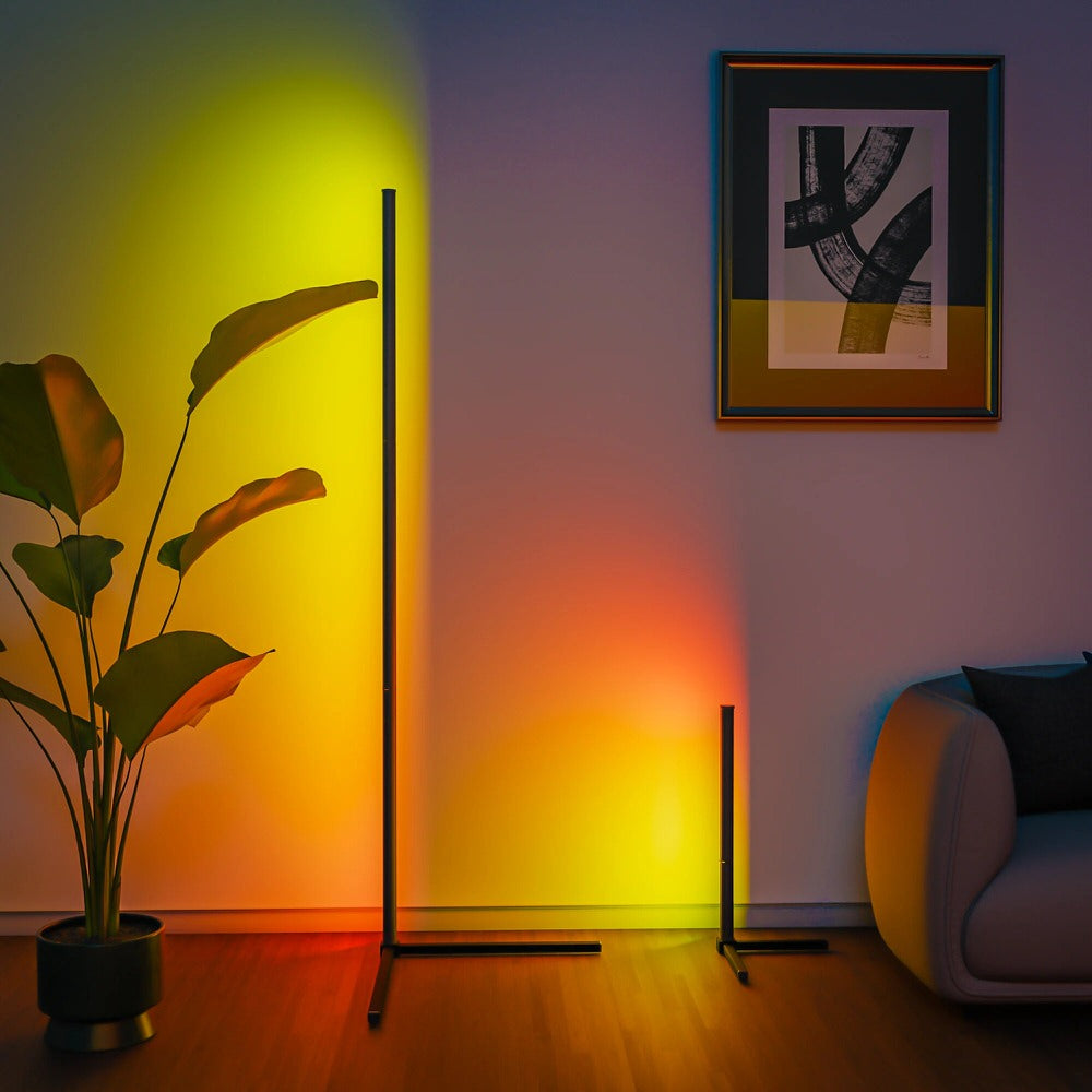 Smart Ambient Lighting Corner LED Stand — Front view