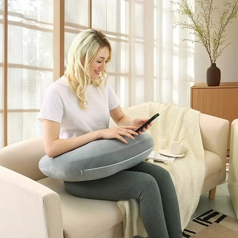 Compact Arm Support Pillow for Comfortable Reading, Crocheting, and Playing - Available in Green, Grey, Pink — Lifestyle 1