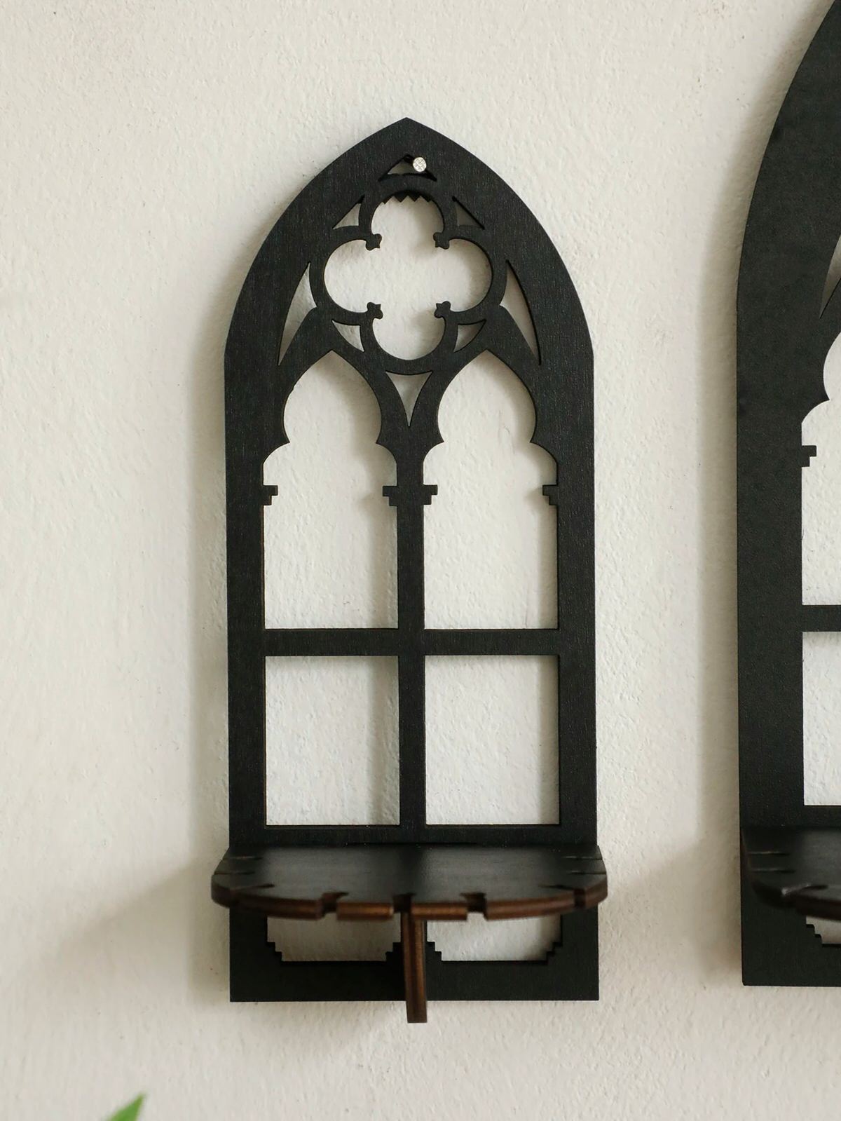 Arch Wooden Wall Shelf Set — Matte Black Trio for Layered Display — Detail