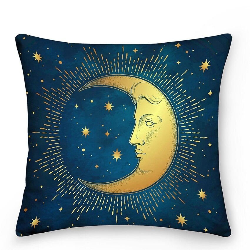 Astro Sun & Moon Cushion Cover — Sun and Moon Print for Layered Bedroom Styling — Detail