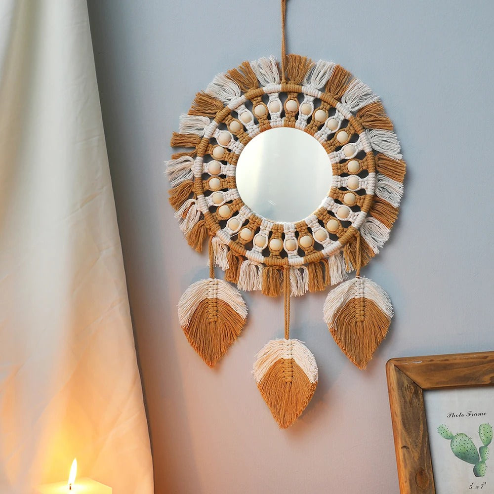 Brown & Beige Macrame Fringe Wall Mirror — Considered Home Styling — Lifestyle 4