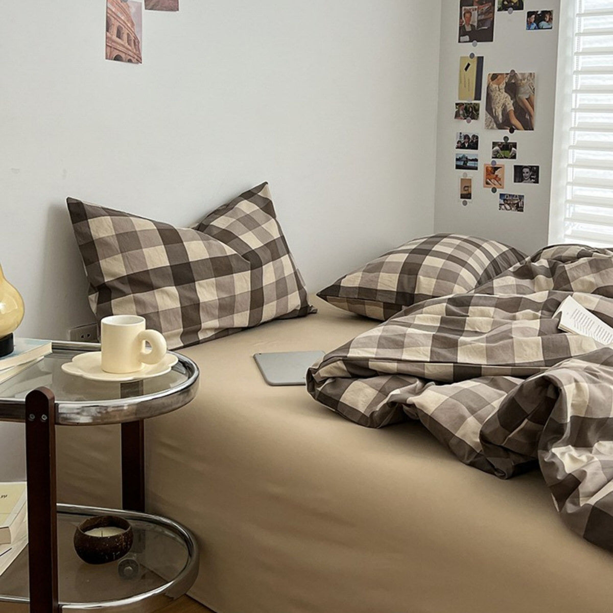 Mocha Gingham Check Duvet Cover Set — Detail
