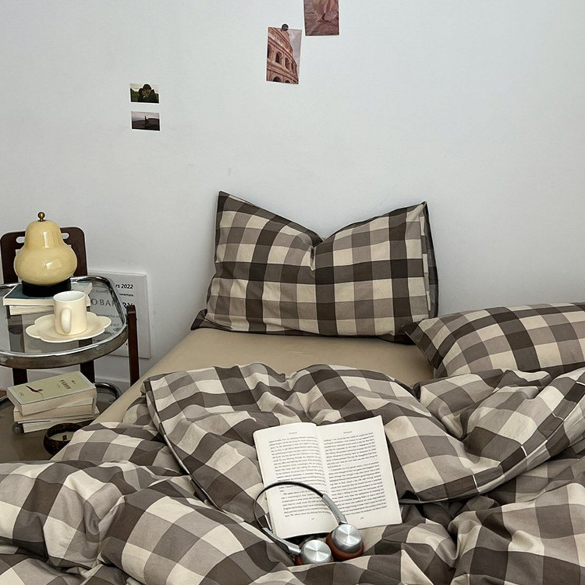 Mocha Gingham Check Duvet Cover Set — Lifestyle 3