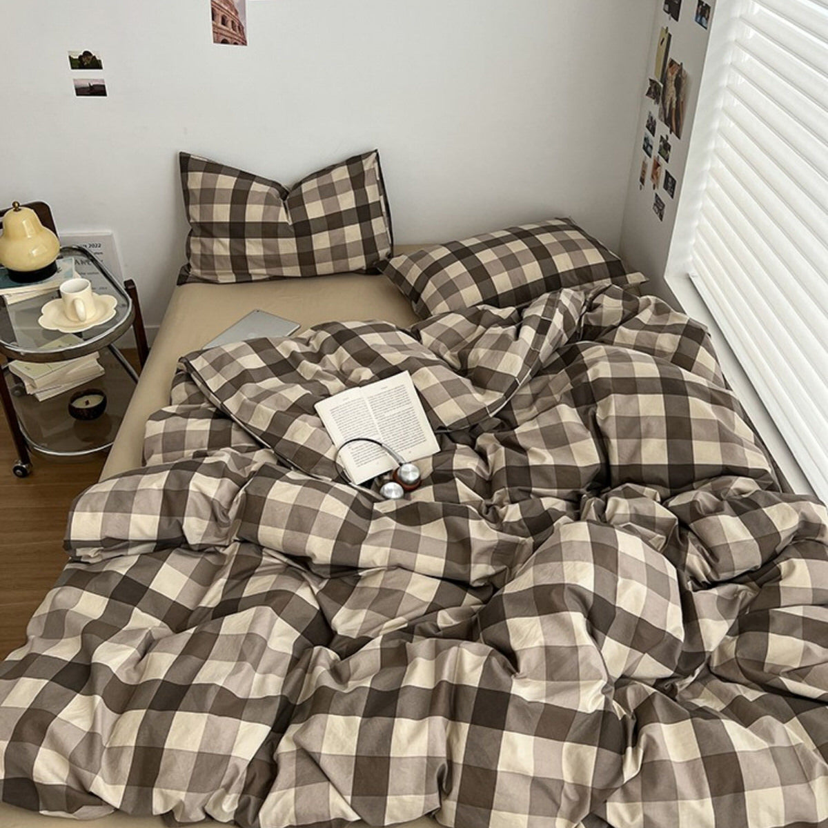 Mocha Gingham Check Duvet Cover Set — Lifestyle 1