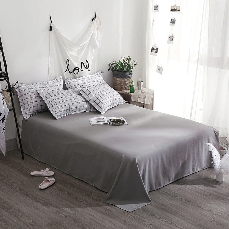 Plain Grid Bedding Set — Soft-Touch Cotton Duvet & Pillowcases — Lifestyle 6