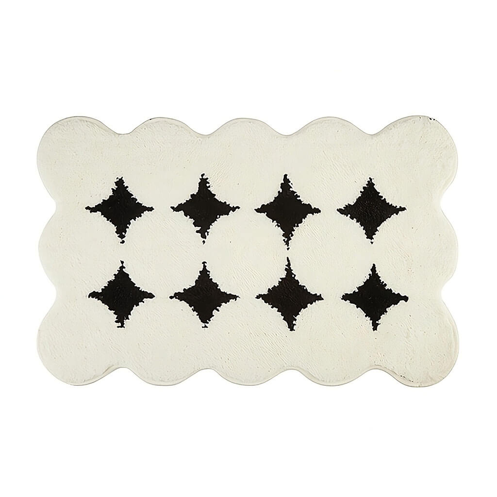 Black & White Circles Tufted Rug — Soft Accent Rug for Bedroom Layering — Front view