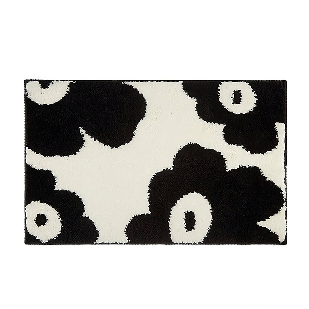 Black & White Flowers Tufted Rug — Soft Accent Rug for Bedroom Layering — Front view