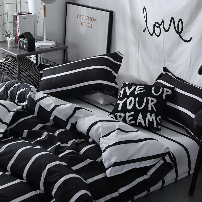 Black & White Striped Bedding Set — Soft-Touch Cotton Duvet & Pillowcases — Lifestyle 3