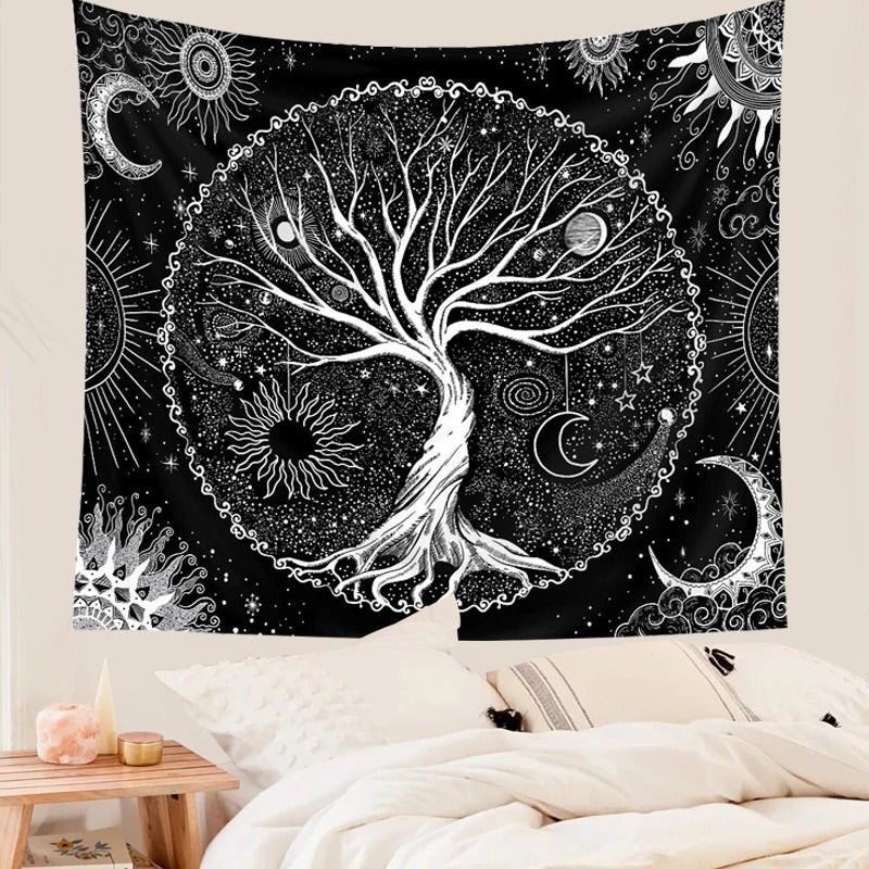 Black & White Life Tree Tapestry — Considered Home Styling — Detail