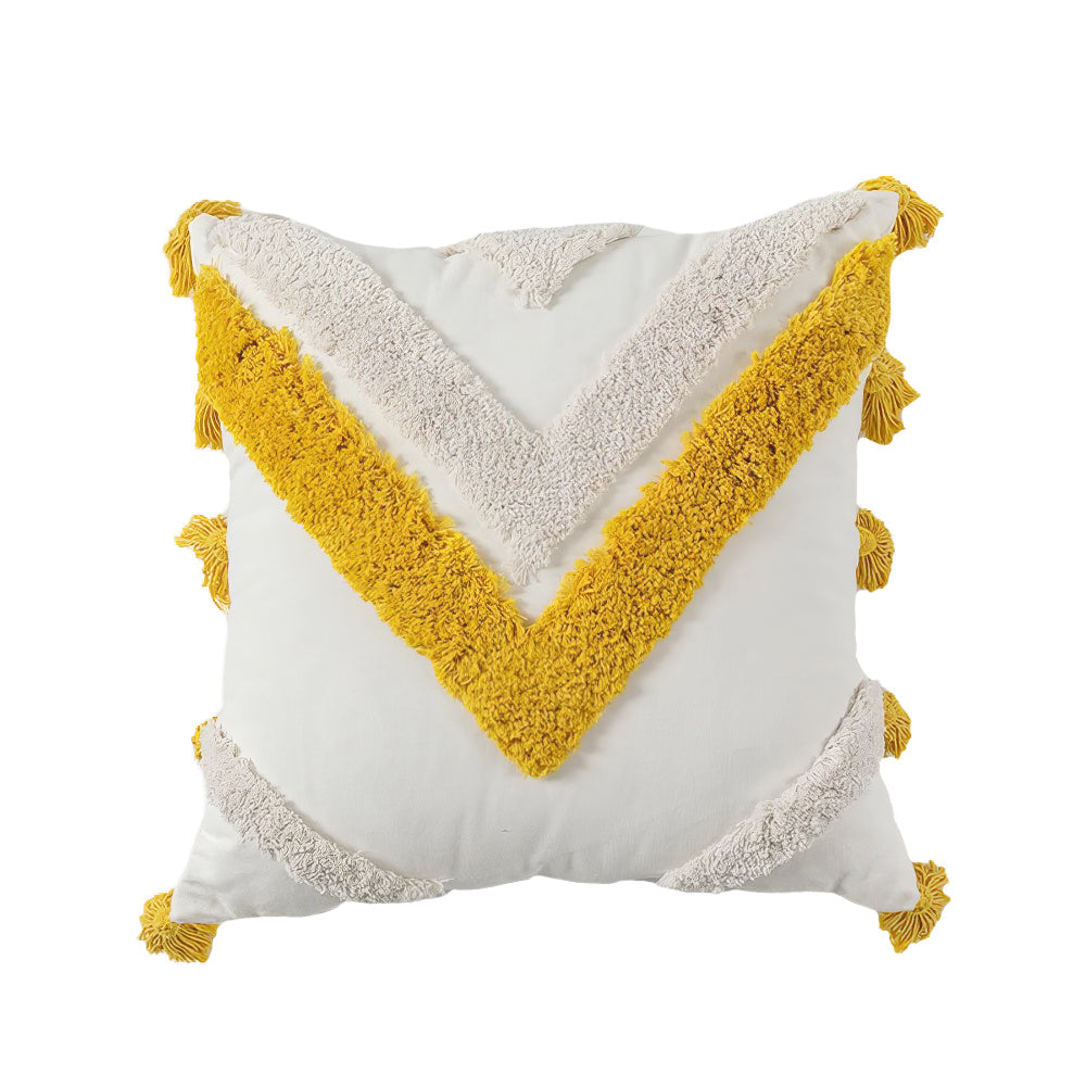 Blue & Yellow Themed Tufted Cushion Cover — Soft Textured Pillow for Bedroom Layering — Front view