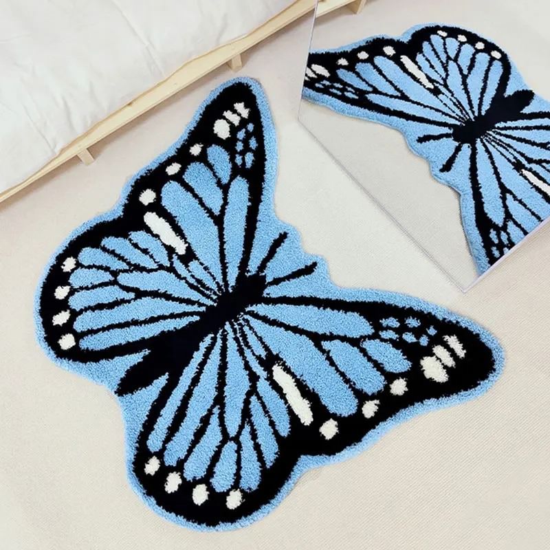 Blue Butterfly Throw Rug — Soft Layered Throw for Couch and Bed — Detail