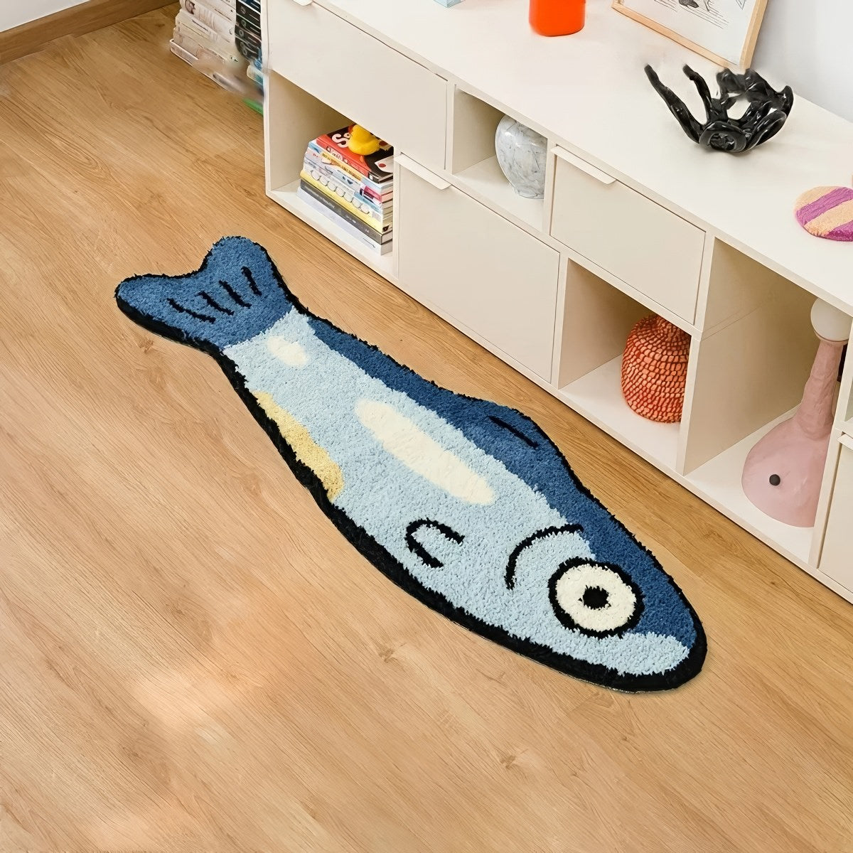 The Blue Fish Rug — Soft Accent Rug for Bedroom Layering — Detail
