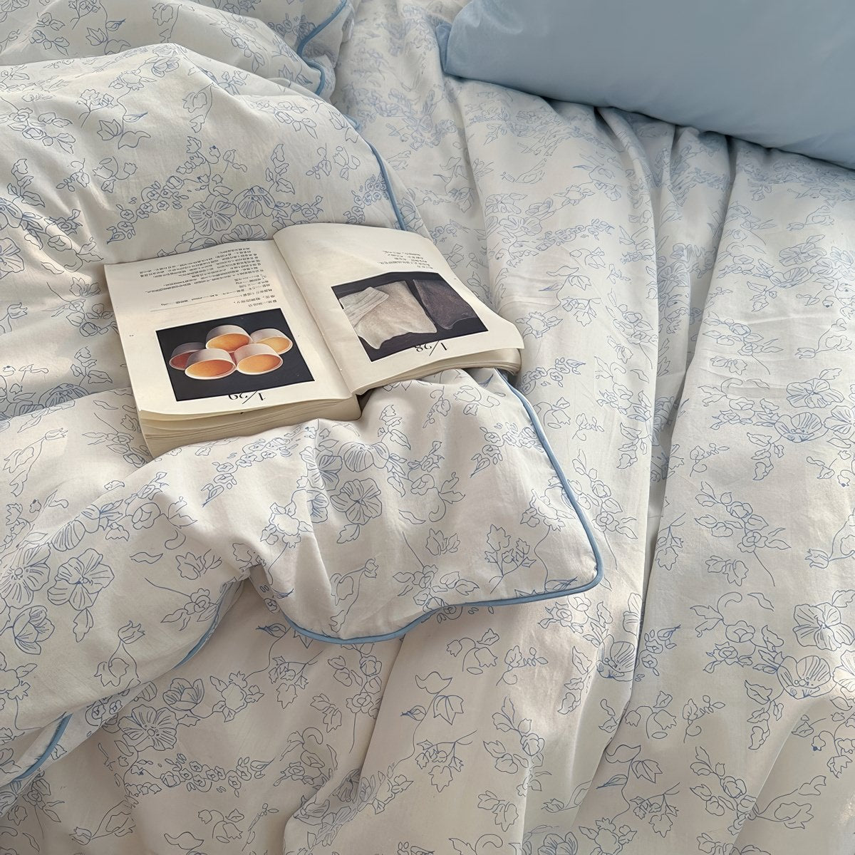 Blue Floral Line Art Bedding Duvet Cover Set — Lifestyle 3