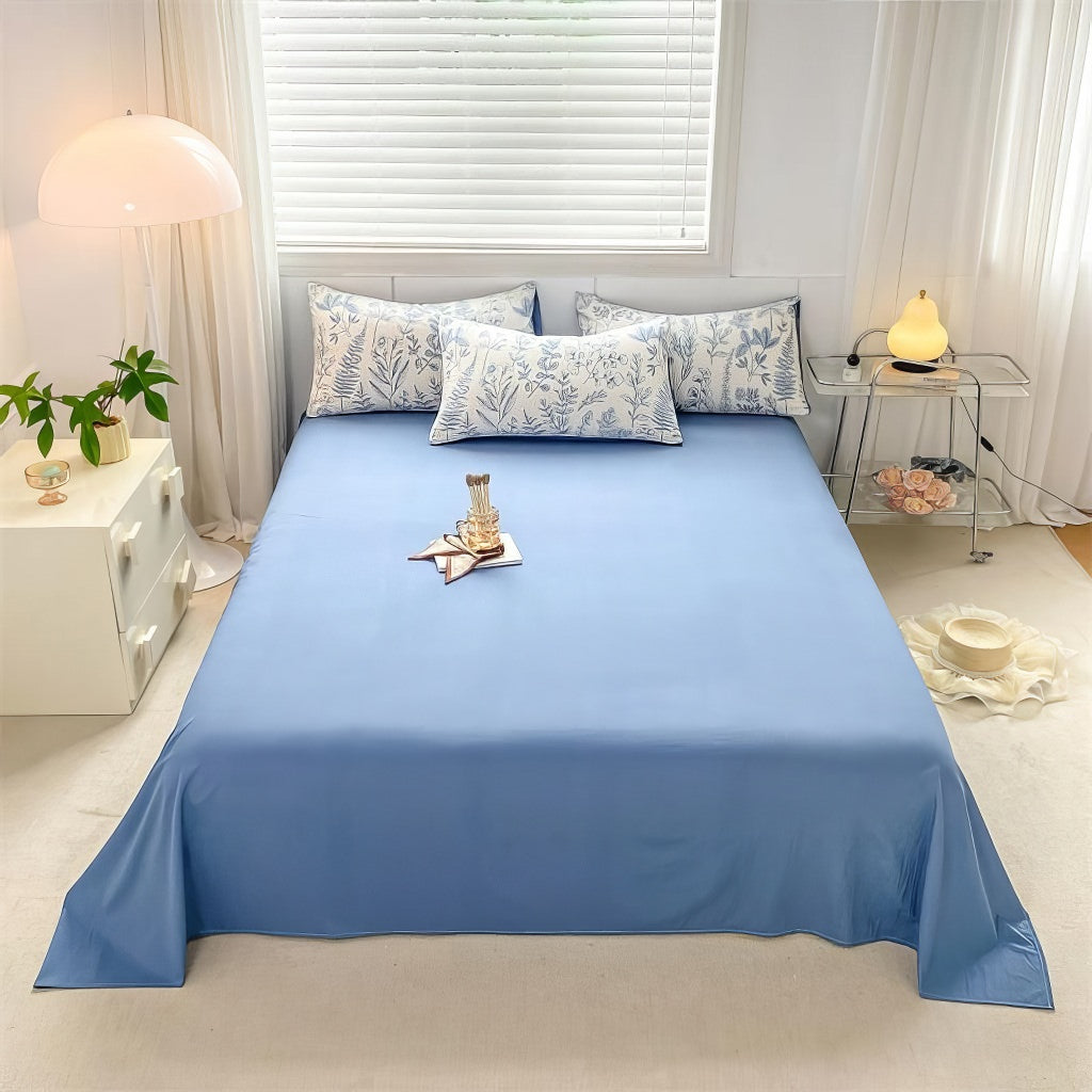 Monochrome Blue Wildflowers Print Bedding Set — Soft-Touch Cotton Duvet & Pillowcases — Lifestyle 6