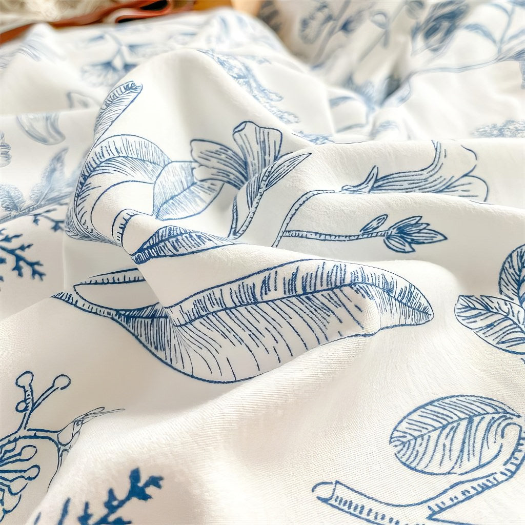 Monochrome Blue Wildflowers Print Bedding Set — Soft-Touch Cotton Duvet & Pillowcases — Lifestyle 3