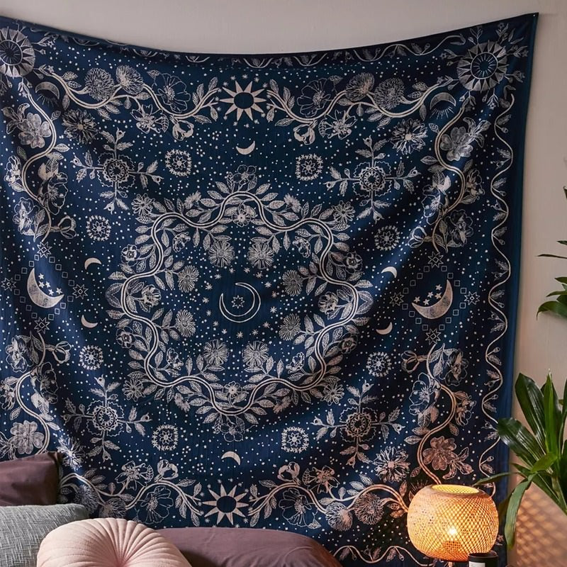 Blue Moon Floral Mandala Tapestry — Considered Home Styling — Lifestyle 1