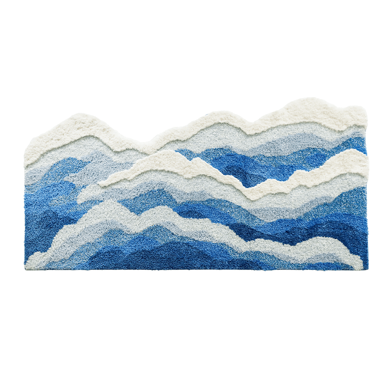 Blue Sea Waves Bedside Accent Rug — Soft Accent Rug for Bedroom Layering — Front view