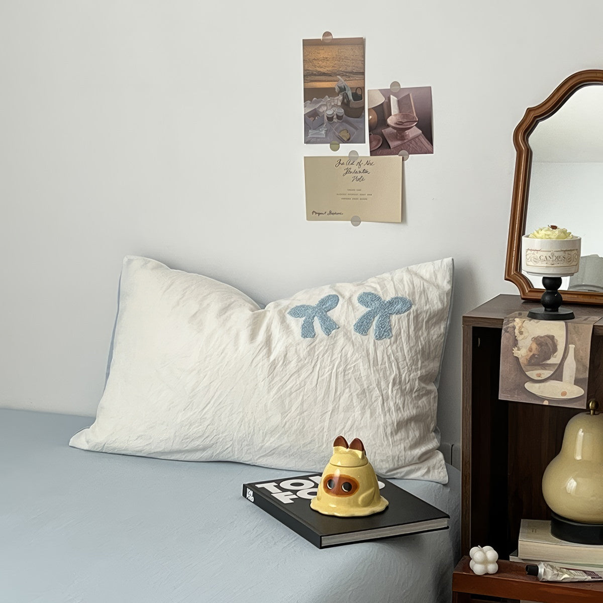 Blue Tufted-Bow Bedding Set — Soft-Touch Cotton Duvet & Pillowcases — Lifestyle 3