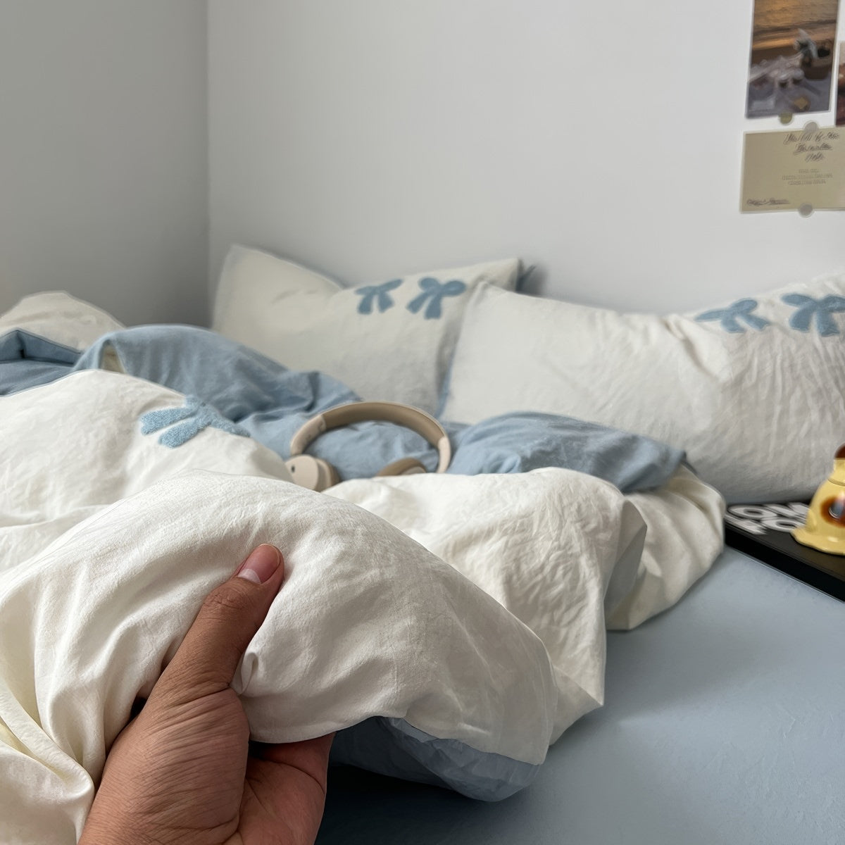 Blue Tufted-Bow Bedding Set — Soft-Touch Cotton Duvet & Pillowcases — Lifestyle 6