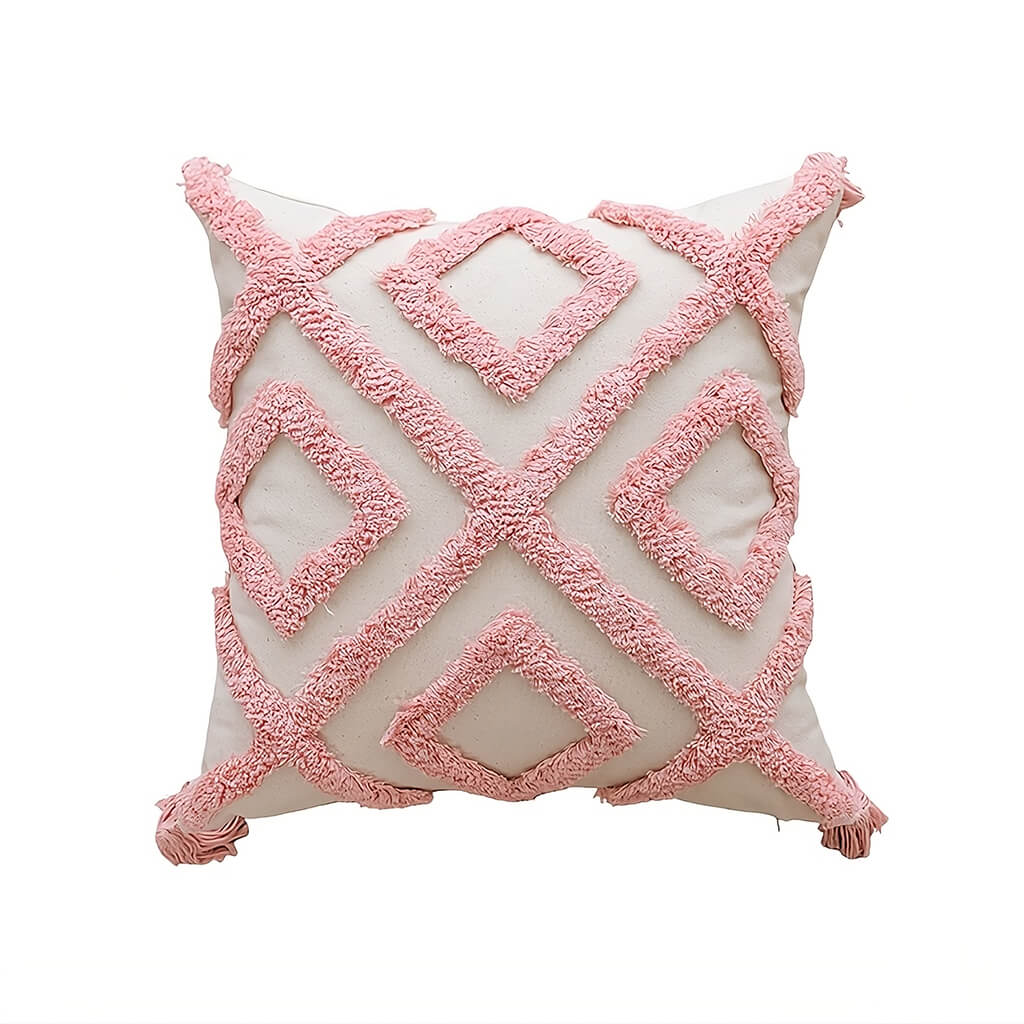 Blush Ornament Throw Pillow Cover — Tufted Decorative Cushion Cover — Front view