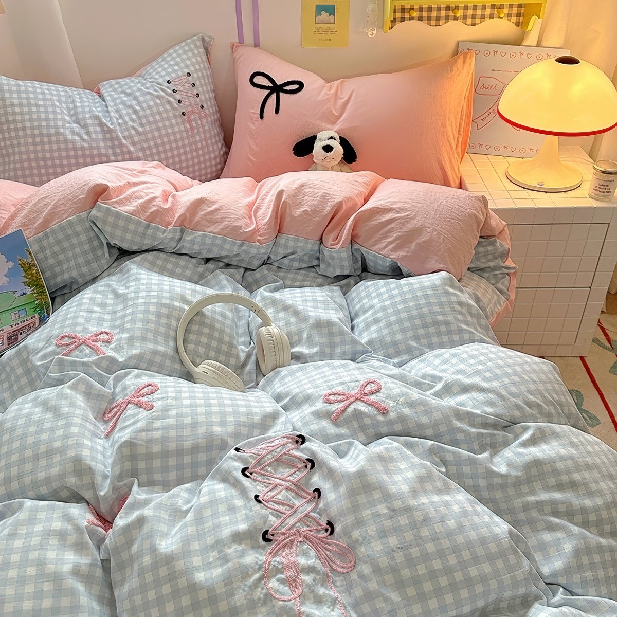 Blush Ribbon Embroidered Bedding Set — Soft-Touch Cotton Duvet & Pillowcases — Lifestyle 3