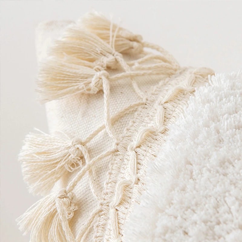 Tufted Tassel Cushion Cover — Boho Linen Pillow for Living Room Styling — Lifestyle 4
