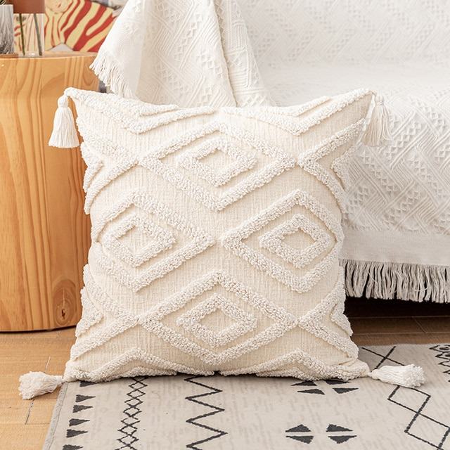 Embroidered Tufted Cushion Cover — Boho Linen-Cotton Pillow with Tassels — Lifestyle 5