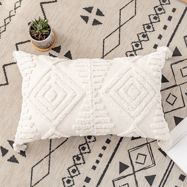 Embroidered Tufted Cushion Cover — Boho Linen-Cotton Pillow with Tassels — Lifestyle 8