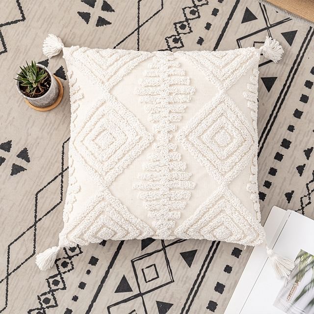 Boho Tufted Cushion Cover — Soft Textured Pillow for Bedroom Layering — Lifestyle 7
