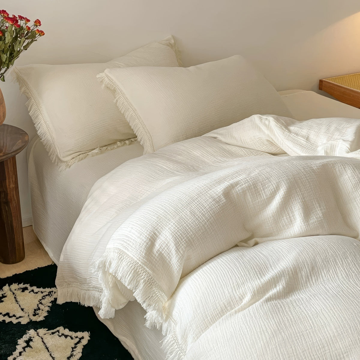 Boho Fringe Edge Bedding Set — Soft-Touch Cotton Duvet & Pillowcases — Lifestyle 6