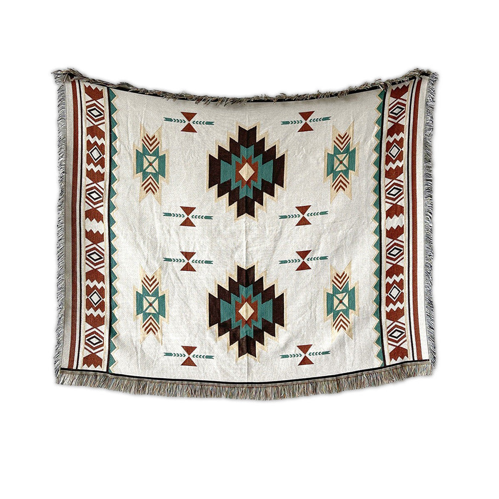 Boho Style Woven Throw Blanket — Soft Layered Throw for Couch and Bed — Front view