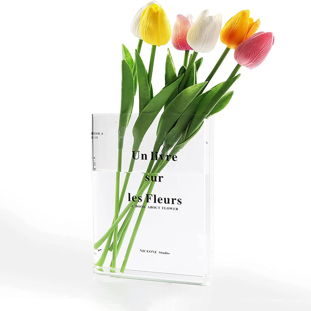 Book Shaped Acrylic Flower Vase — Decorative Vase for Considered Styling — Front view
