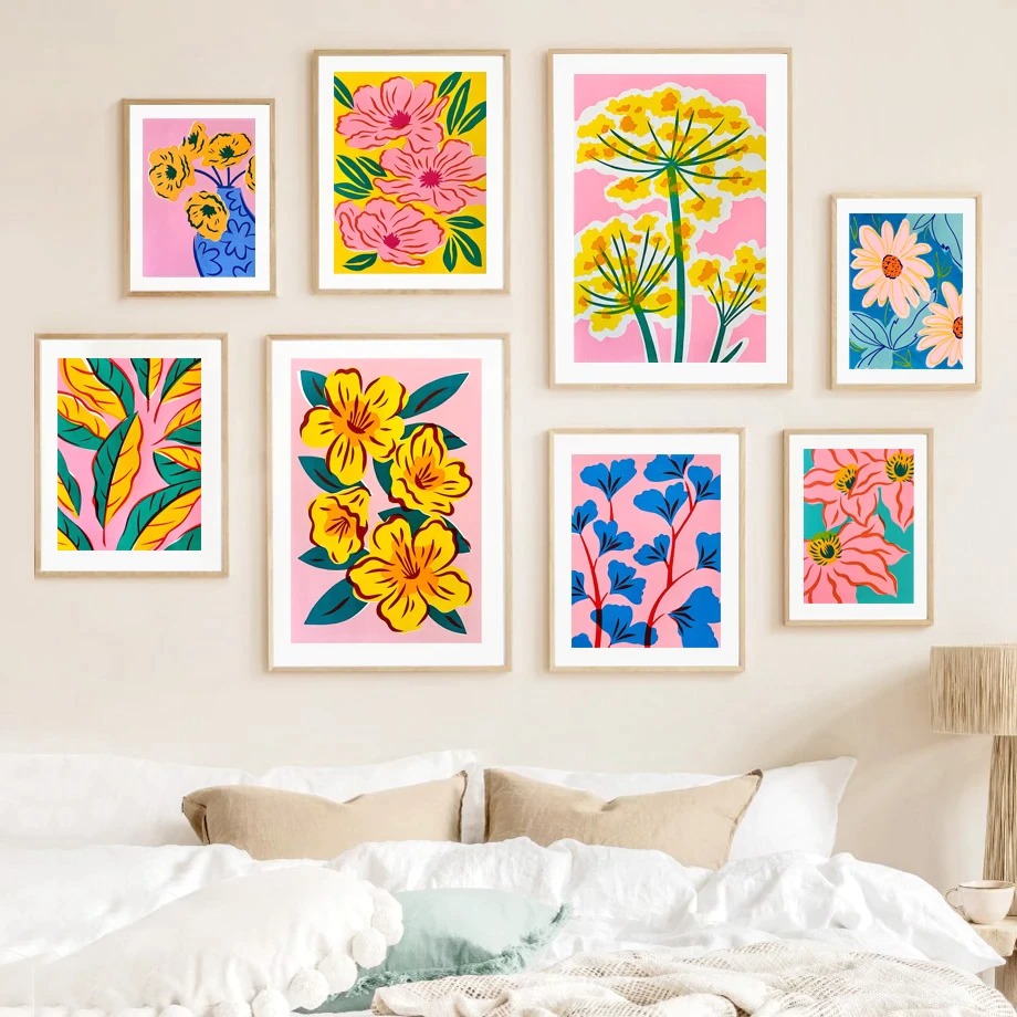Bright Watercolor Floral Canvas Posters — Considered Home Styling — Front view