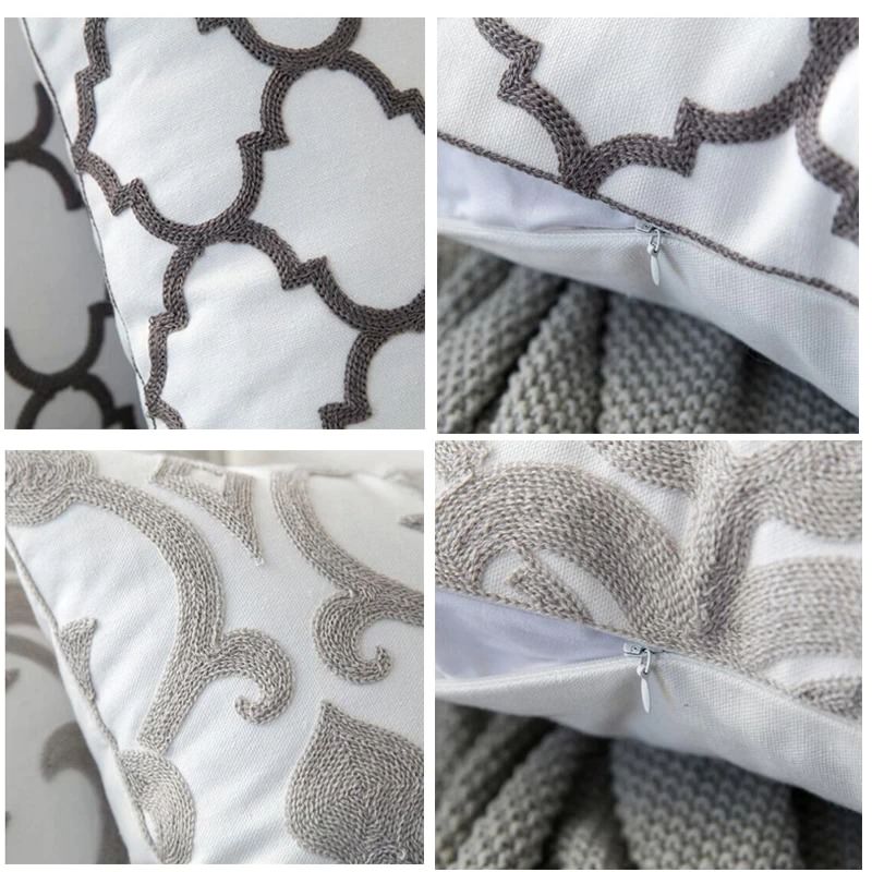 Brownish Grey Embroidered Cushion Cover — Soft Textured Pillow for Bedroom Layering — Lifestyle 6