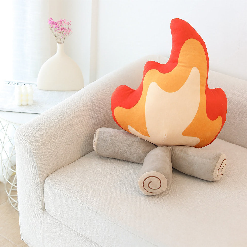 Camp Fire Throw Pillow — Soft Textured Pillow for Bedroom Layering — Detail
