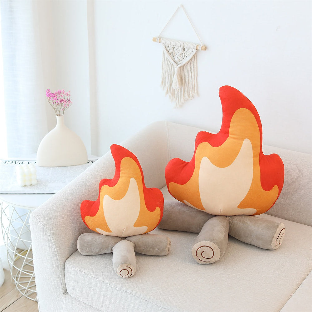 Camp Fire Throw Pillow — Soft Textured Pillow for Bedroom Layering — Front view