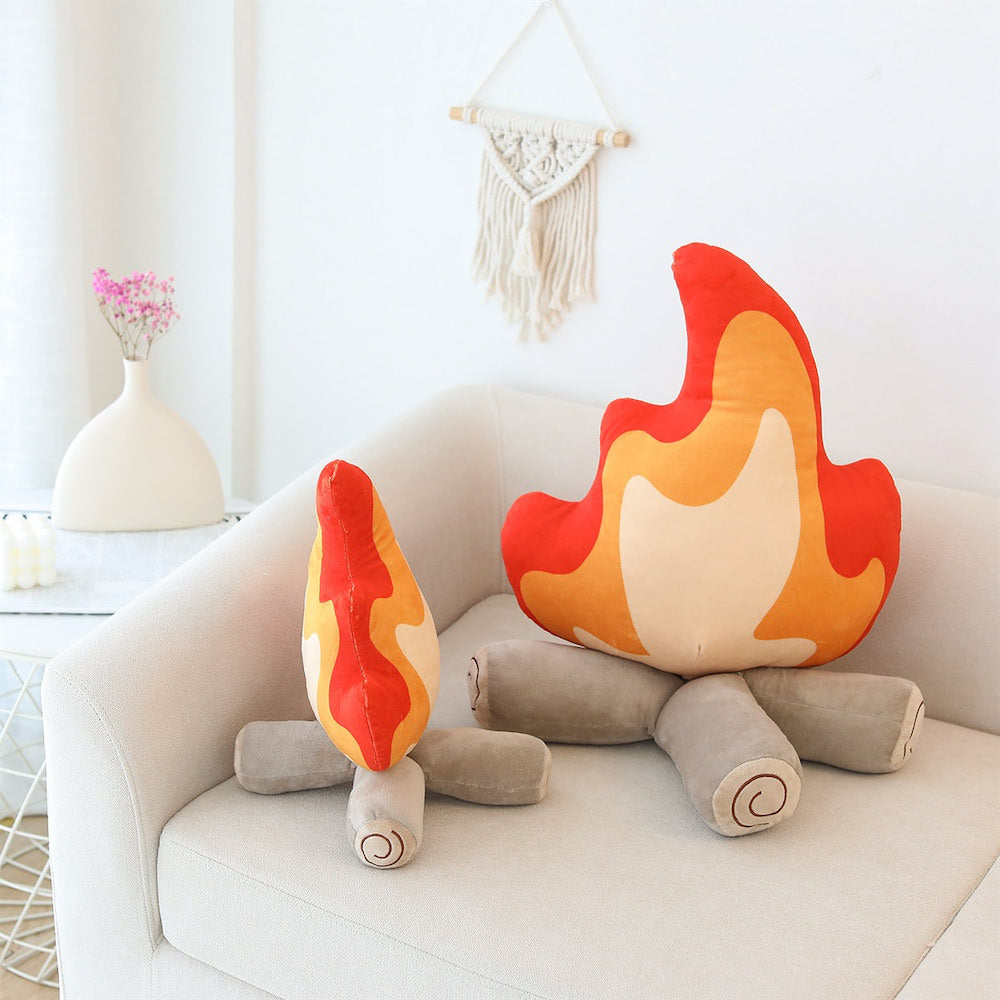 Camp Fire Throw Pillow — Soft Textured Pillow for Bedroom Layering — Lifestyle 3